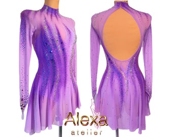 Custom Made Girls and Ladies Competition Figure Ice Skating Skater Dress with Diagonal Chiffon Skirt from Alexa Atelier store Free Shipping
