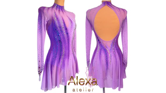 Custom Made Girls and Ladies Competition Figure Ice Skating Skater Dress with Diagonal Chiffon Skirt from Alexa Atelier store Free Shipping