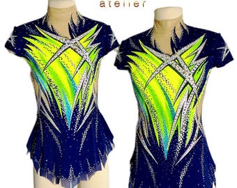 Custom handmade Girls and Ladies Competition leotard for rhythmic and acrobatics gymnastics using airbrush painting from Alexa Atelier 5218