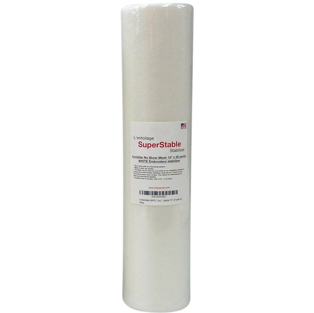 Superpunch Fusible Iron On No Show Mesh Embroidery Stabilizer, 1.5 Oz  Lightweight Embroidery Backing Stabilizer-12 Inch x 10 Yard, SuperStable  White Stabilizer for Embroidery Machine, Made in USA 12 x 10 yards roll