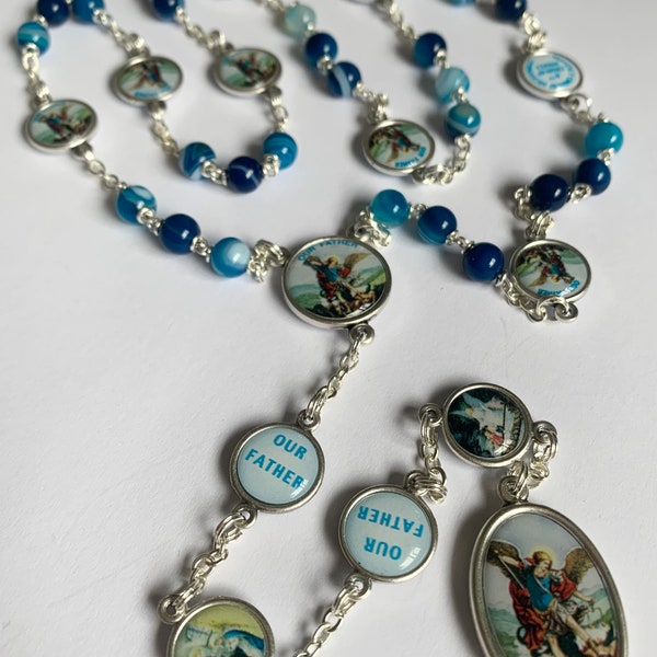 Handmade Saint Michael and Nine Choirs of Angels Chaplet with Prayer Card