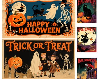 Miniature Vintage Halloween Poster Set: 1/6 Scale & 1/12 Scale Halloween Diorama (Digital Download PNG A4 Format)