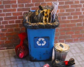1/12 Scale Mini Trash Can Set: Dollhouse Diorama Accessory