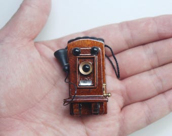 1/12 Scale Dollhouse Miniature: Vintage Black Wall Telephone Model