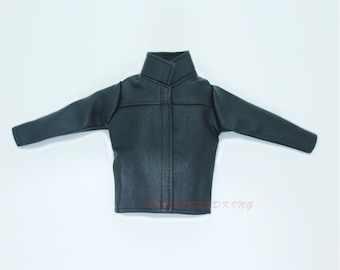 1/6 Scale Black Faux Leather Jacket: Mini Model Toy for 12in