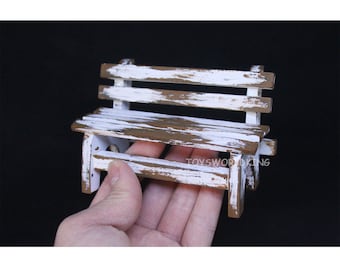Banc pour maison de poupée à l&#39;échelle 1/12 : diorama miniature en bois peint en blanc