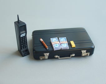 1/6 Scale Briefcase Brick Phone 2 bundles Gold Bar Cigar Model Toys Set For Doll Diorama