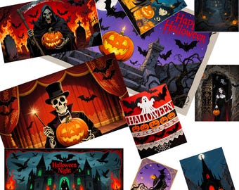 Miniature Halloween Poster Set 1/6 Scale & 1/12 Scale Halloween Diorama (Digital Download PNG A4 Format)