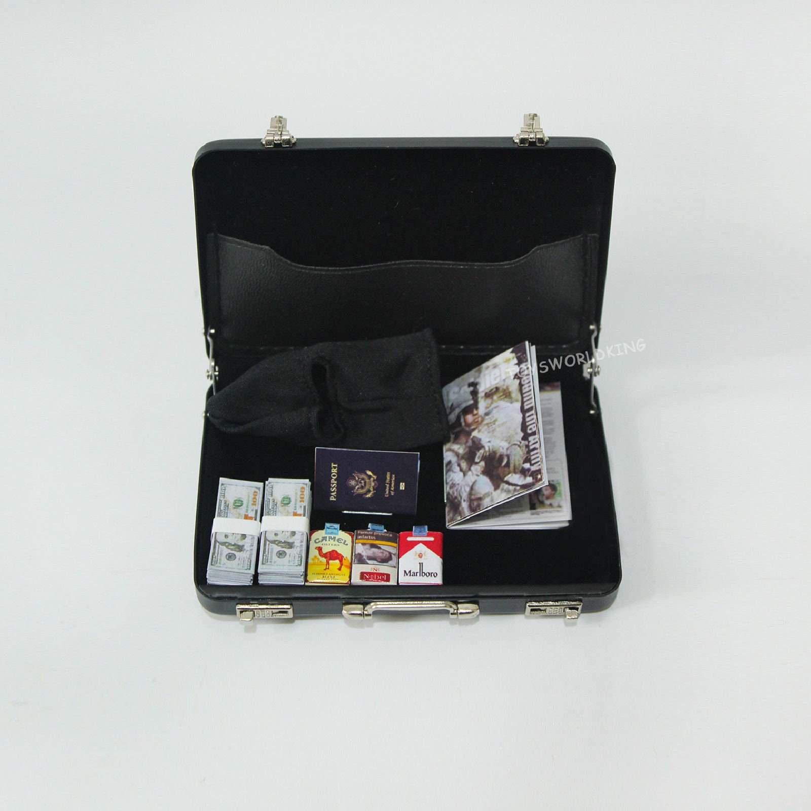1:6 Scale Briefcase Balaclava Cash Cigarette Packs Passport Magazine Models Set For 12in Doll Action Figure Diorama Gangster