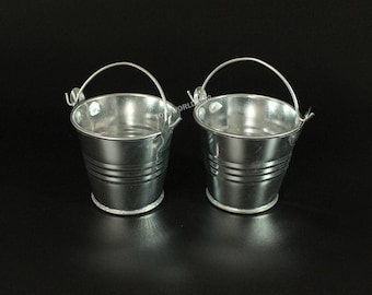 2 X 1:6 Scale Metal Buckets Silvery Color Iron Model Toy Fits 12&quot;in Action Figures