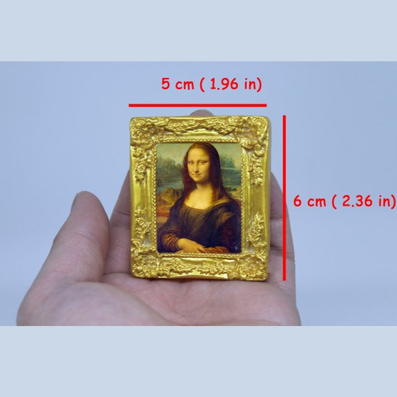 Odoria Miniatur Gemälde Monalisa Im Bilderrahmen – Puppenhaus Zubehör 1:12, Holz, 4,5x5,5 Cm