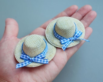 2 x 1/6 Scale Miniature Straw Hats Model Mini Toy Set for 12 in Doll