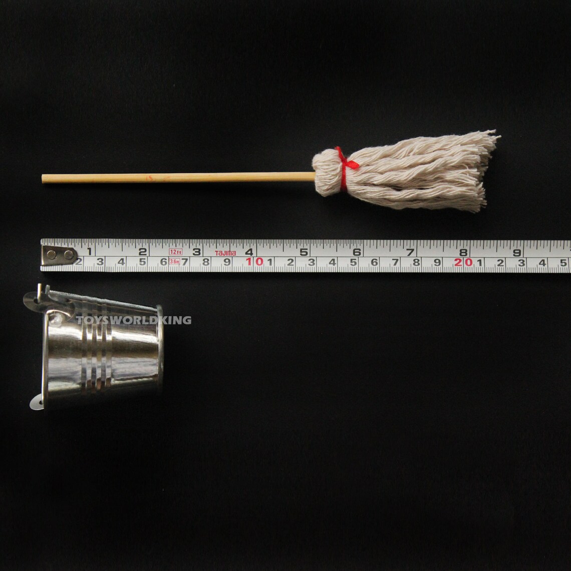 1:6 Scale Handmade Mop and Bucket Model Mini Toy for 12