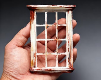 1/12 Scale Mini Weathered Window Model - Old-Looking Dollhouse Miniature for Dollhouse Decor & Craft Projects Halloween Diorama