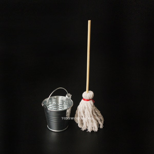 1:6 Scale Handmade Mop And Bucket Model Mini Toy For 12"in Action Figure