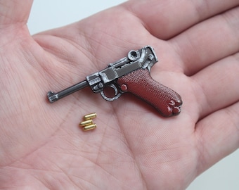 1/6 Scale Mini Nambu Pistol With 3 Bullets Weathered Old Looking Model Toys Set For Doll Diorama