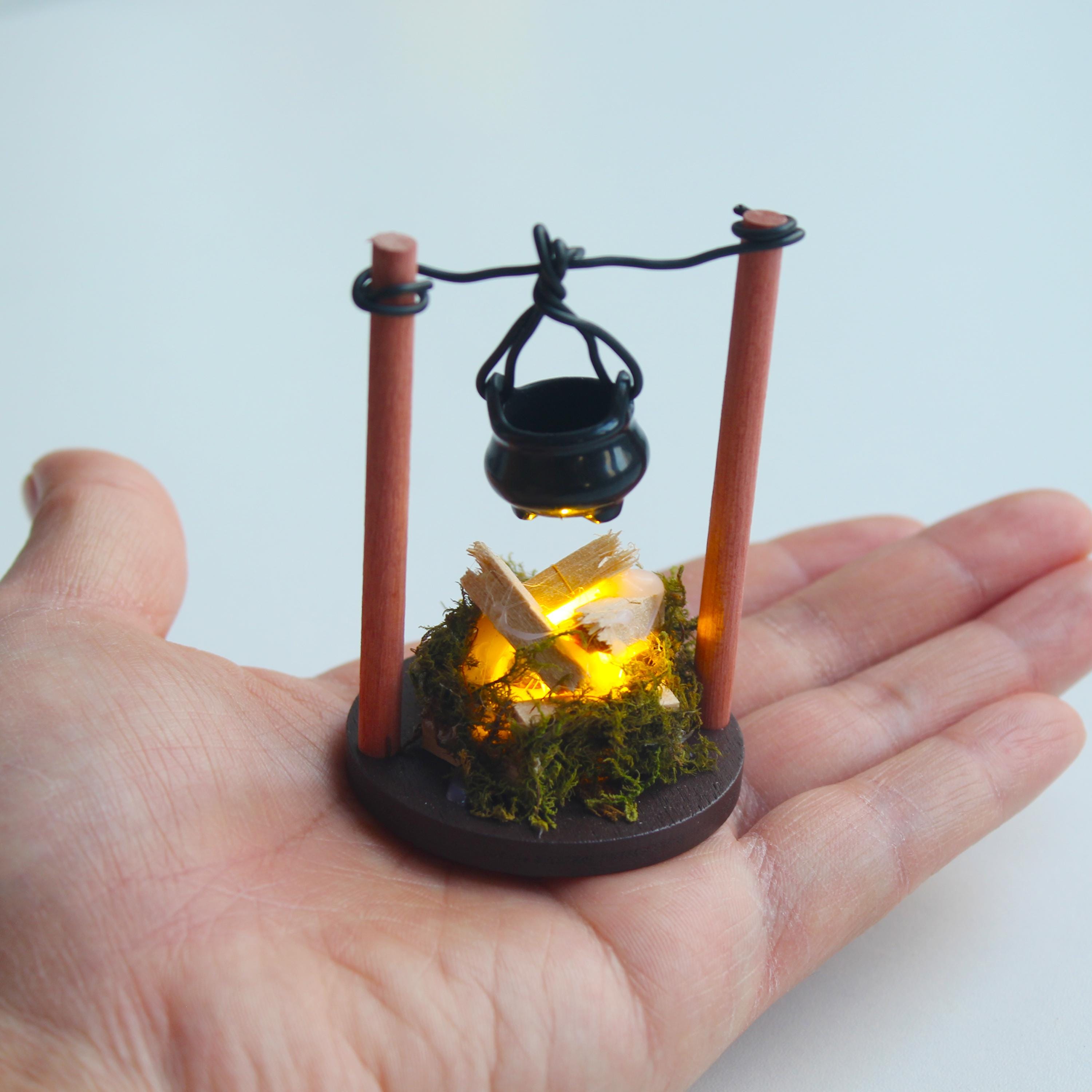 1:12 Scale Mini Campfire Cauldron Model Set - Dollhouse Decor Tiny Fire ...