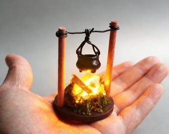 1:12 Mini Lagerfeuer Kessel Modell Set - Puppenhaus Dekor Winzige Feuerstelle