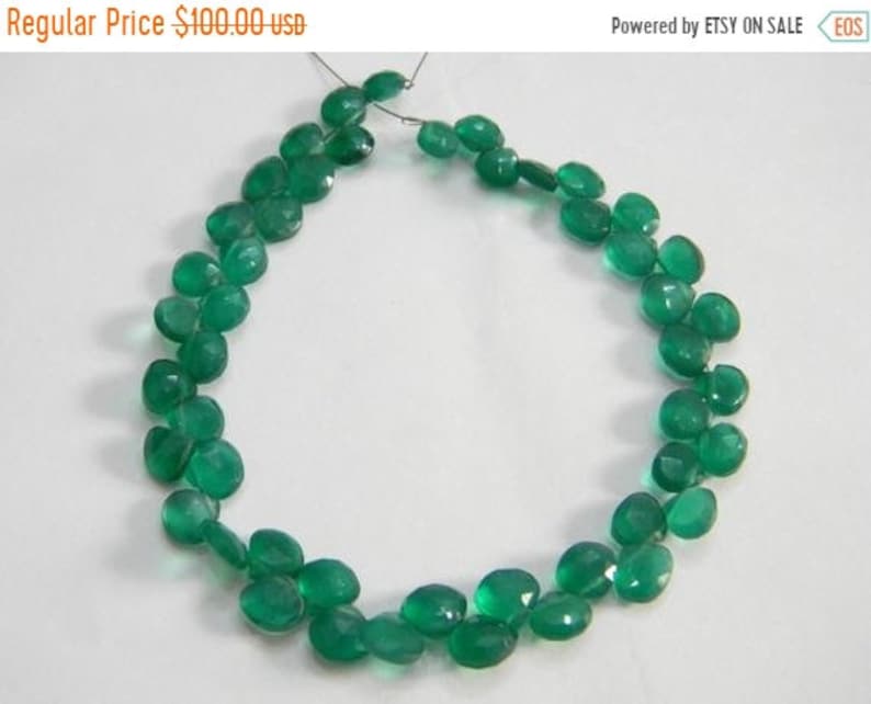 supper80 Super fine quality green onyx faceted heart briolette 45 pecs 8 inch strand Size 7-8 MM Approx