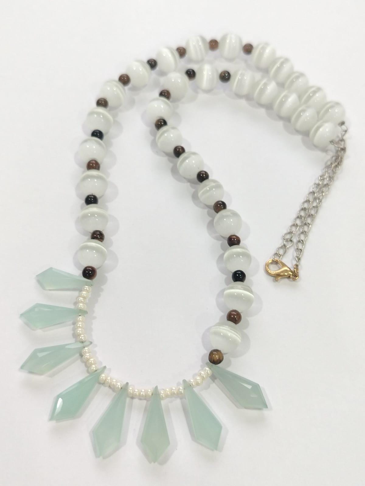 AAA exclusive quality natural stones 20 Inch Strand . fancy beads necklace  1 strand  size 10 mm Approx. selenite and aqua chalcedony