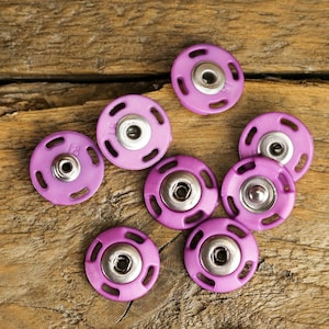 5 pares de botões de pressão roxos – 18 mm, de plástico e metal, para costura.