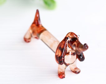ガラス細工 ダックス 茶（胴長） ミニチュア 置物 雑貨 犬 動物