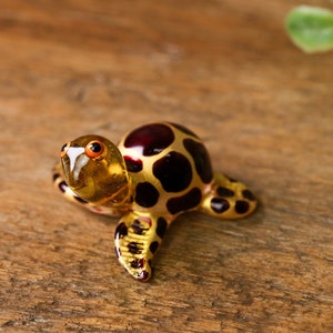 NEW Small Handmade Little Glass Turtle Tortoise Gloss Garden Decor Ornament Gold Terrariums