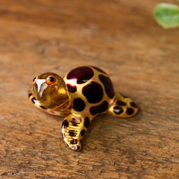 Nuevo pequeño hecho a mano tortuga de cristal brillante decoración de jardín ornamento terrarios dorados