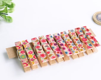 Floral Wooden Pegs: Party Craft Embellishments - Set of 10