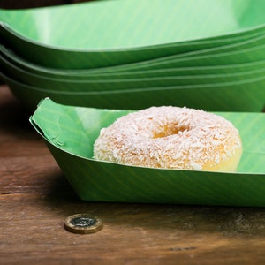 8 vassoi di carta per alimenti a forma di foglia verde, piatti usa e getta per snack, patatine, feste, buffet, barbecue, matrimoni, picnic, decorazioni a tema giungla tropicale