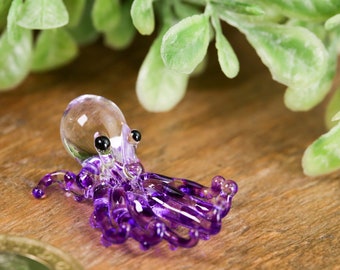 Handmade Purple Little Glass Octopus Gloss Garden Decor Ornament Gift Collection Terrariums