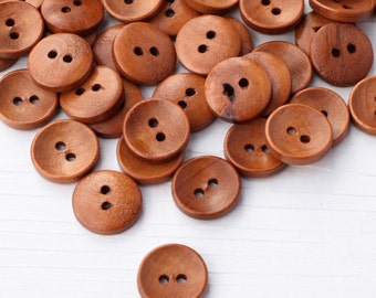 15mm Brown Wooden Buttons – 2‑Hole Natural Craft Buttons (Pack of 10/50/100)