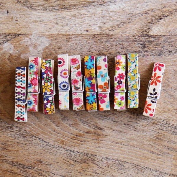 Mini pinzas florales de madera: pinzas para sujetar fotos, decoración artesanal (juego de 10)