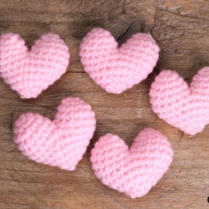 Set of 5 Pink Crochet Hearts – Handmade 3D Appliques for Crafts, Cards & Wedding Decor