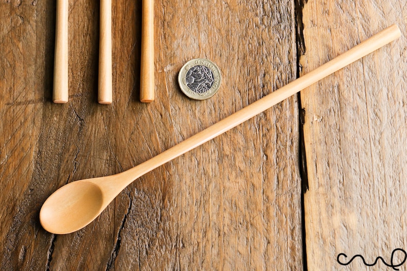 Set 4 Wide Oval Handmade Wooden Teaspoon 21.5cm Serving Utensil Coffee Gift