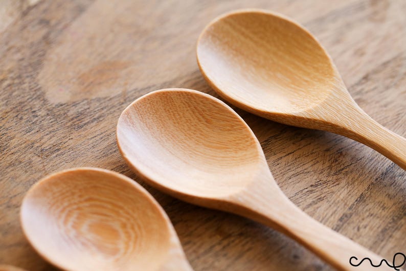 Handgemachte Holz Dessert Löffel - Kurzer Griff Natürliches Besteck Bild 4