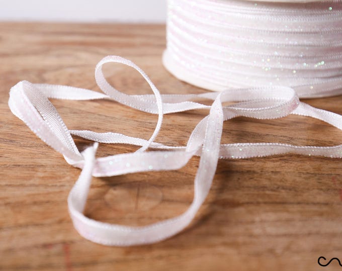 5 Yards 3/8 White Glitter Ribbon, Glitter Yarn, White Velvet Ribbon ...