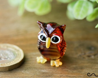 Handmade Brown Little Glass Owl Gloss Garden Decor Ornament Gift Collectable Terrariums