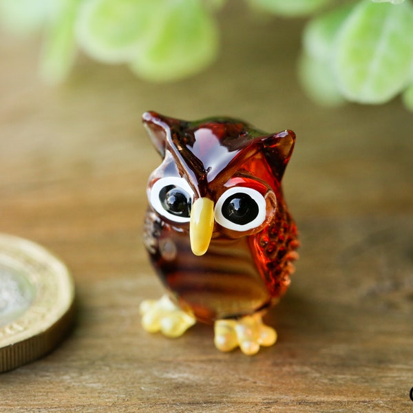 Handmade Brown Little Glass Owl Gloss Garden Decor Ornament Gift Collectable Terrariums
