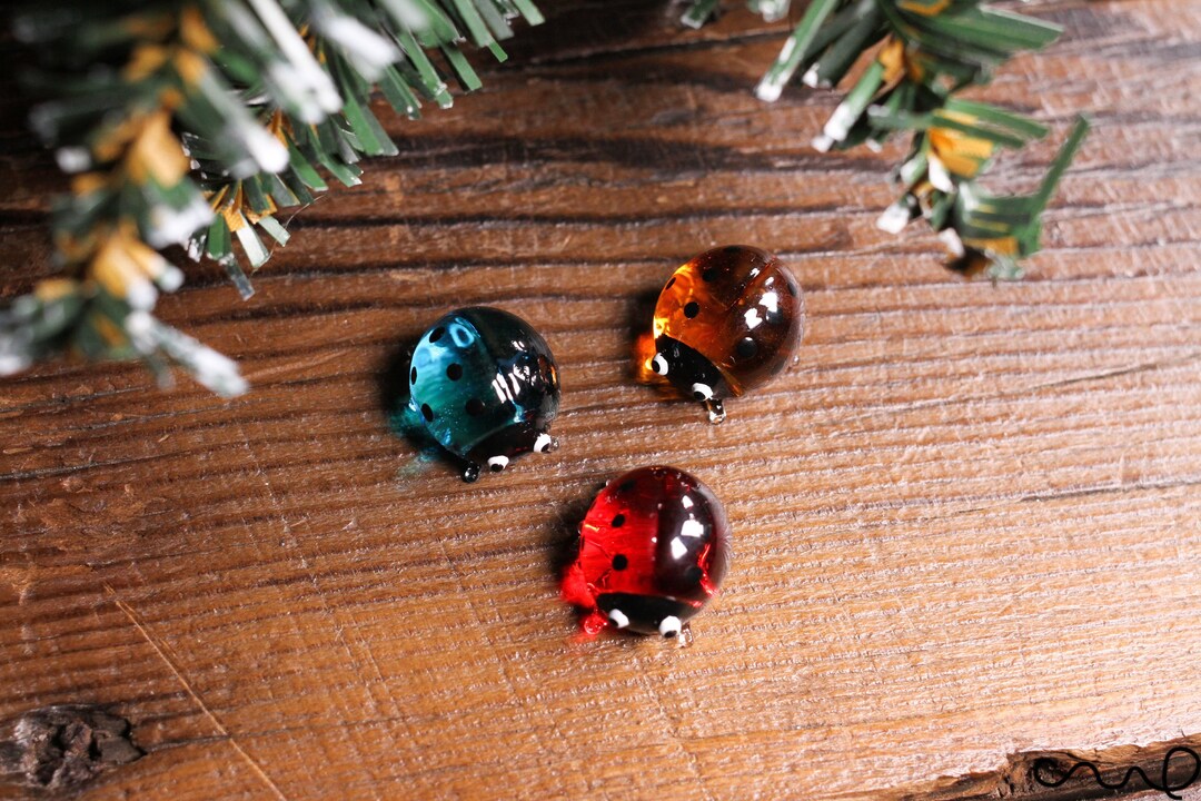 Handmade Glass Ladybug Figurines - Set of 3, Red, Orange & Turquoise - Etsy
