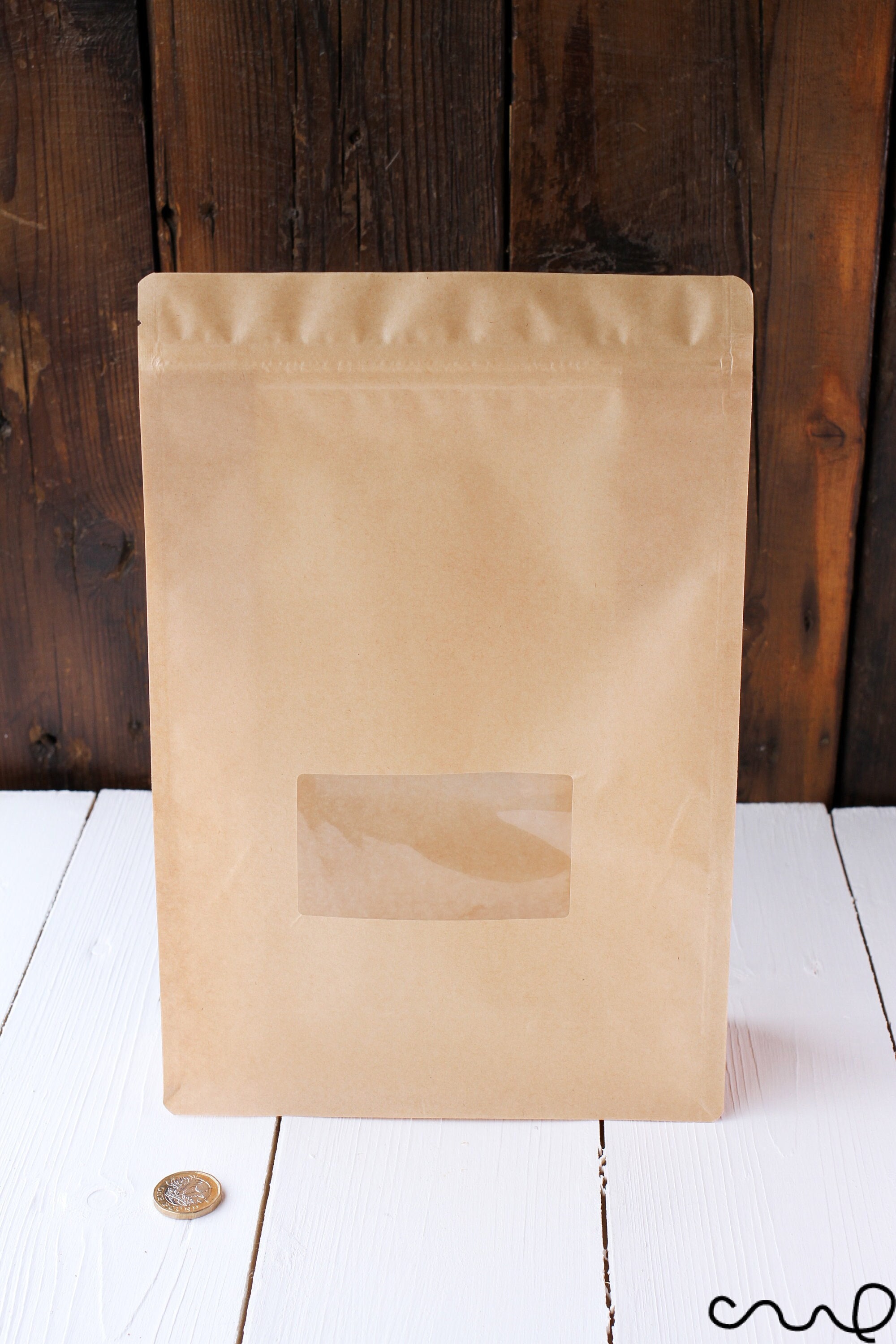 Natural Paper Bag With Clear Window and Handle 21cm / Cardboard