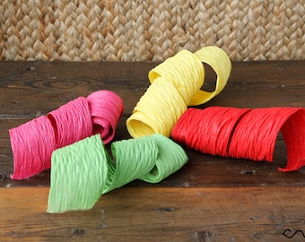 12 x Mulberry Paper Ribbon Roll 15M Solid Matte Paper Craft Ribbon 5cm Wide Bow Red Pink Green Yellow