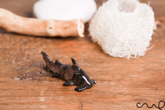 Handmade Grey Little Glass Hammerhead Shark Gloss Garden Decor Ornament Gift Terrariums