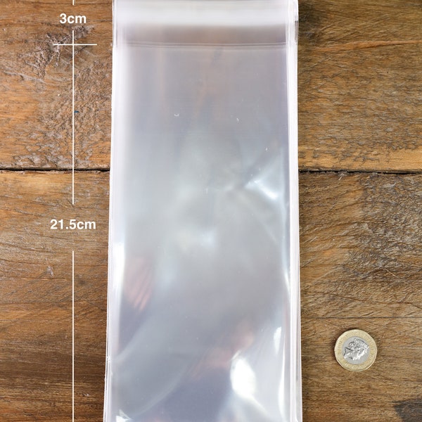 10/50/100 transparent long sac en plastique cellophane OPP auto-adhésif 10 x 22 cm 10 x 8,5 po. TVA