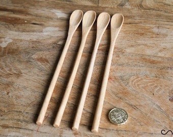 4 x Handgefertigte Holzlöffel Lang Oval Teelöffel 21 cm Servier Utensil Kaffee Geschenk