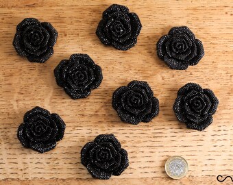 8 x 5CM wide Sparkle Black Rose Acrylic Flatback Dotted Rhinestone Cabochon Flower Embellishment Wedding