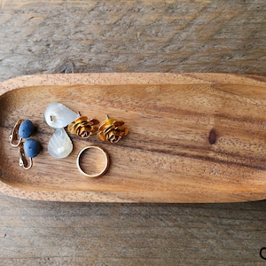 Handmade Small Wooden Tray Oval Jewellery Key Coin Tray Brown