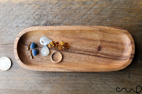 Handgefertigte Kleine Holztablett Oval Schmuck Schlüssel Münze Tablett braun