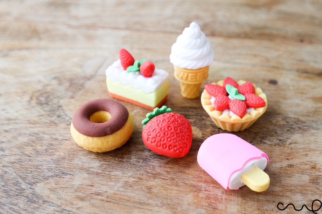 6 X Food Erasers Food Rubber Iwako Eraser Japanese Desert Pudding Cake