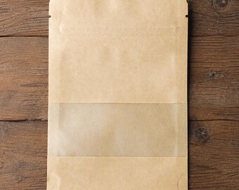 Kraft Stand Up Pouch with Window, Resealable Food Packaging Bags, Small Paper Pouches (10x15cm)